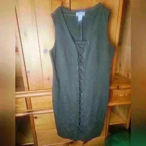 Carmen marc valvo medium army green sleveless lace front dress